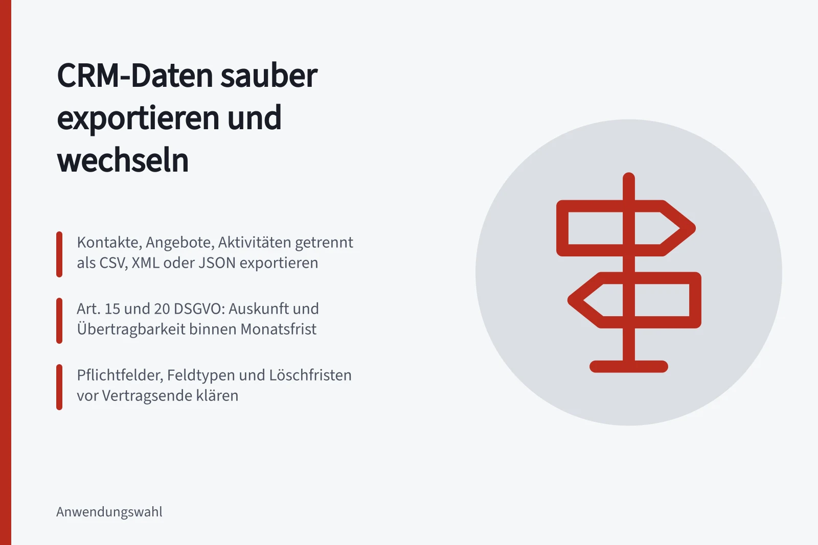 Karte zum CRM-Export: Formate, DSGVO-Fristen und Pflichtfelder vor dem Anbieterwechsel